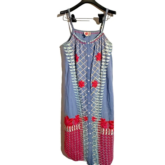 Anthropologie Blue Lilka Estina Embroidered Chambray Maxi Dress size small Boho - Picture 1 of 7
